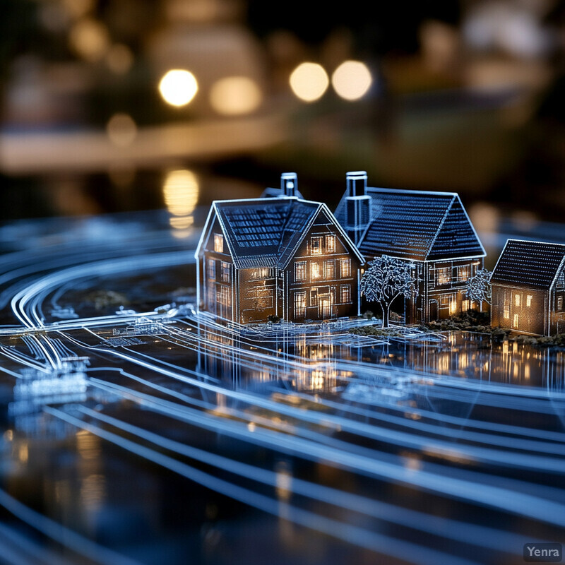 A miniature house model is submerged in water with a blue reflection.