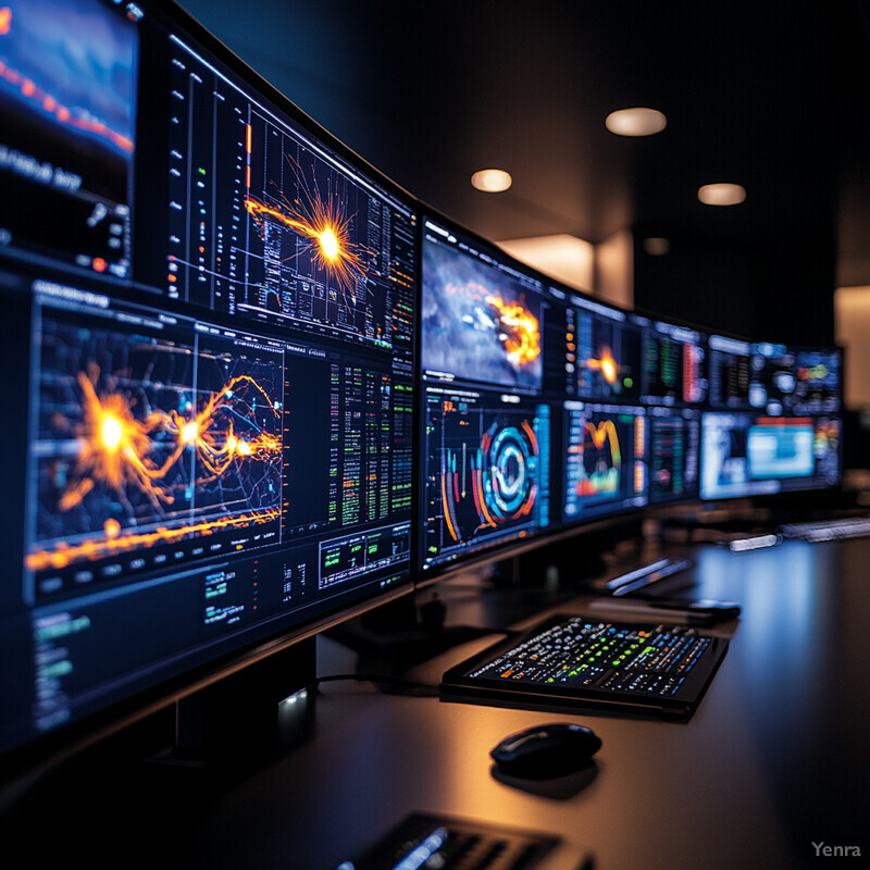 A room filled with computer monitors displaying graphs and charts related to weather patterns.