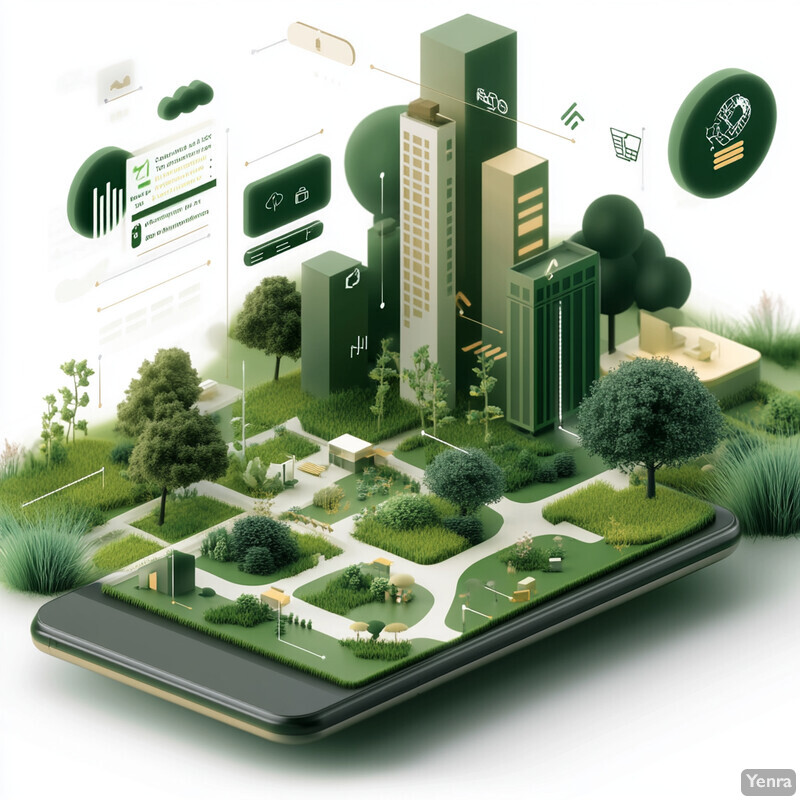 A smartphone screen displaying a green infrastructure suitability analysis with various elements and features designed to facilitate urban planning and development.