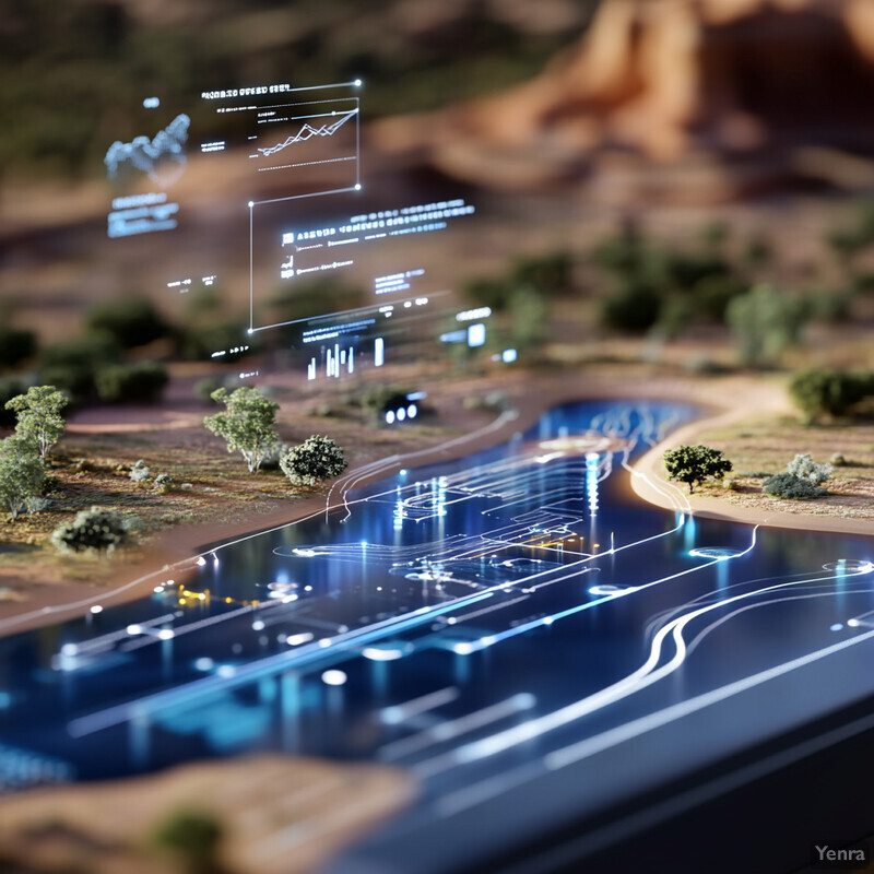 Aerial view of a water resource allocation and drought management system in an urban-rural interface.