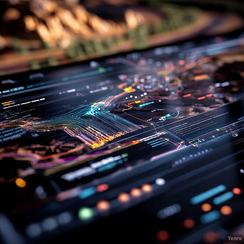 A 3D rendering of a cityscape at night, with buildings and roads illuminated by streetlights.