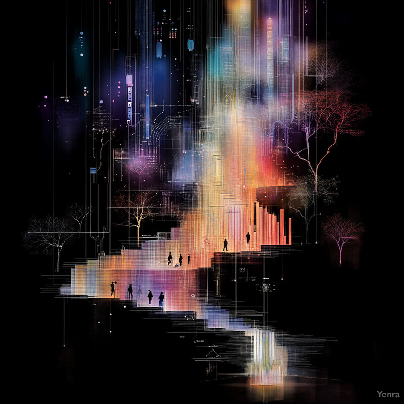 Abstract representation of a futuristic cityscape with vibrant colors and towering skyscrapers.