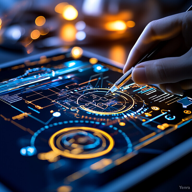 An individual uses a stylus on their tablet to work on a digital blueprint.