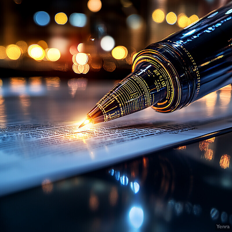 A close-up of a fountain pen poised over paper, ready to write.