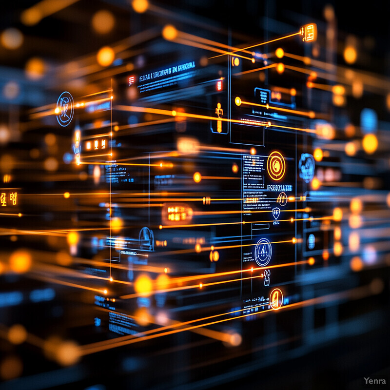 Enhanced Patient Recruitment and Enrollment represented as a futuristic network structure on a black background with orange and blue accents.