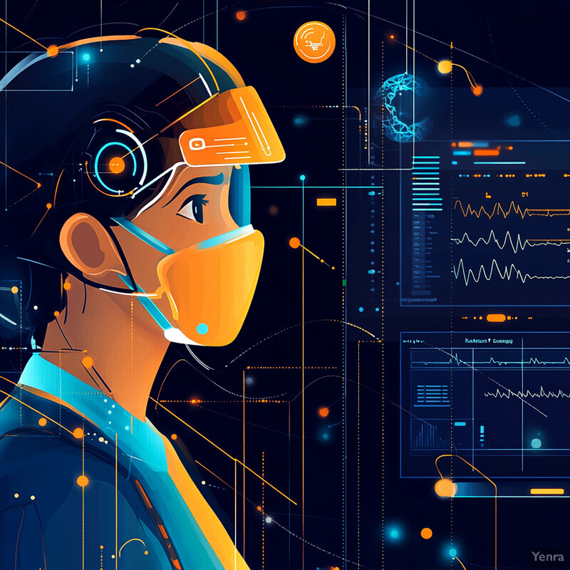 A person wearing a futuristic headset is surrounded by real-time safety metrics and data visualizations.