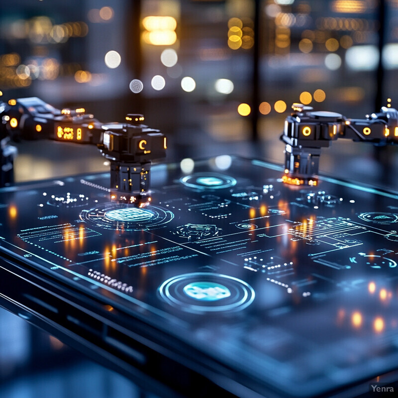 A futuristic control panel with various buttons and dials, suggesting it is used to monitor or operate some type of machinery.