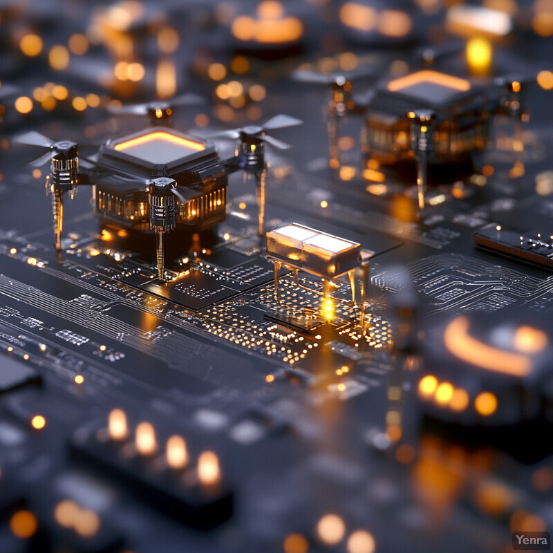 A close-up view of a serverless function placement on a computer motherboard, showcasing complex electronic components.