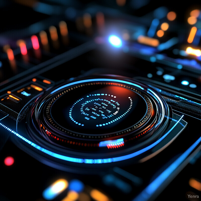 A futuristic-looking DJ controller with a circular central interface and various buttons and knobs.