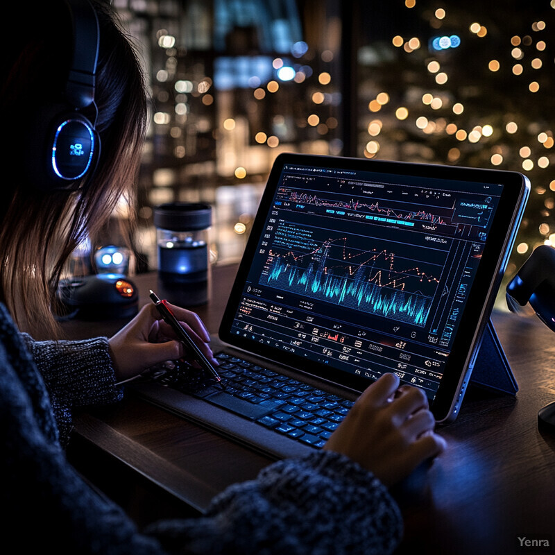 A woman is working on a laptop in an office setting.