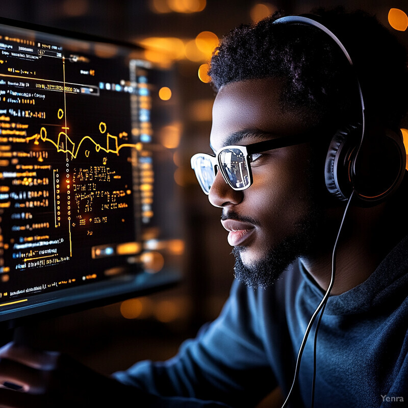 A man is intently focused on his computer screen, conveying a sense of productivity and focus.