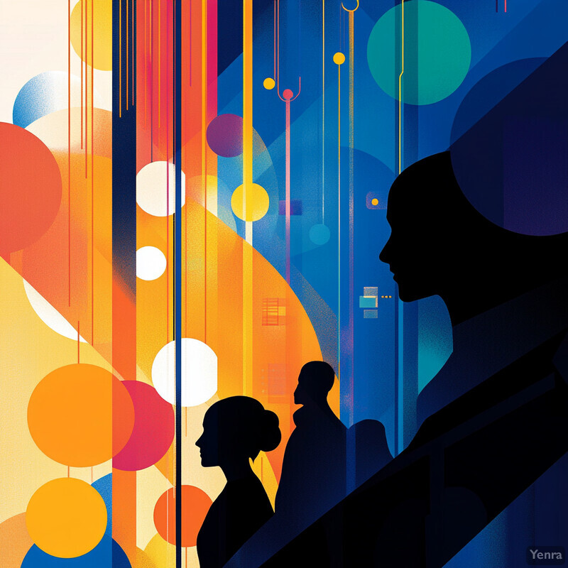 An abstract representation of audience segmentation and personalization featuring silhouettes of people against a vibrant background.