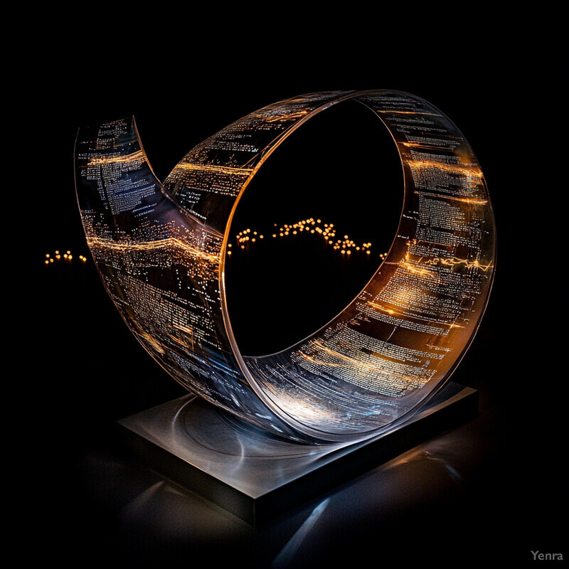 Abstract glass or crystal sculpture with a circular shape and warm yellow illumination.