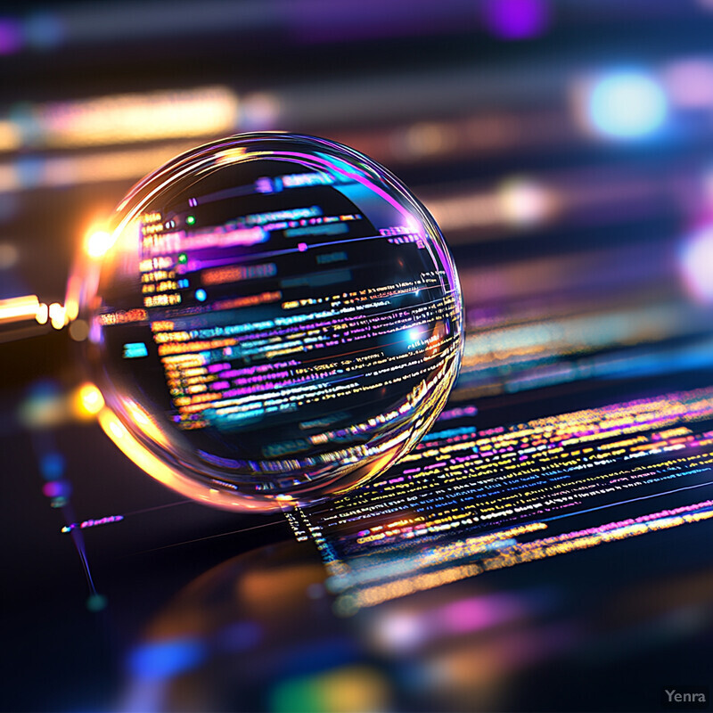 A crystal ball reflecting complex lines and symbols, likely representing code or programming languages, set against a blurred background.