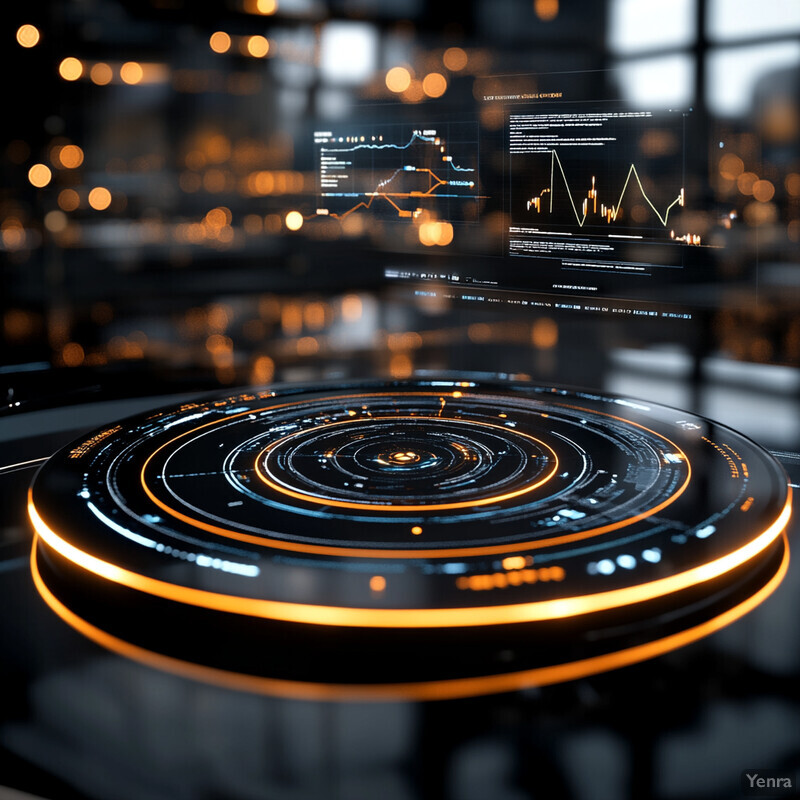 A futuristic and high-tech visual representation of performance prediction before launch, featuring a large circular graphic at its center.