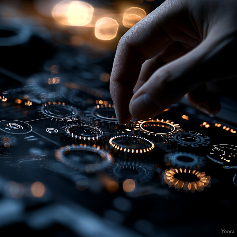 A person is carefully working on a complex mechanism, placing small gears into place.