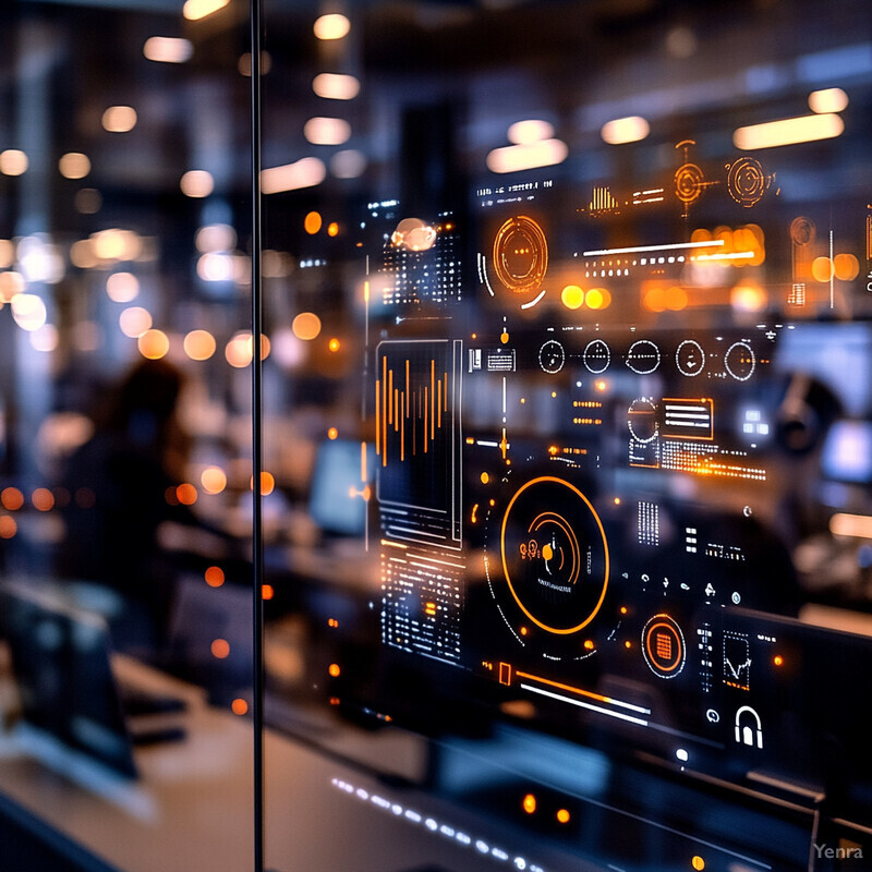 Large screen displaying graphs and charts for data analysis or visualization.