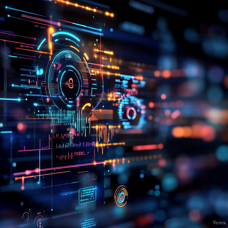 An abstract representation of data visualization featuring a predominantly blue and orange color scheme.