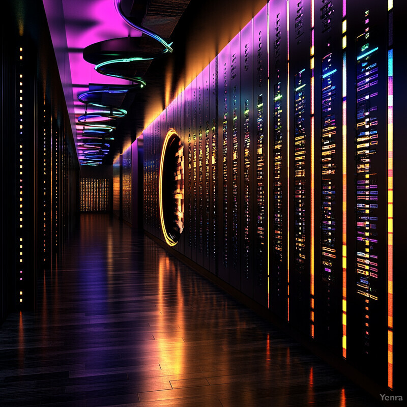 A server room with rows of operational servers stacked vertically against the wall.