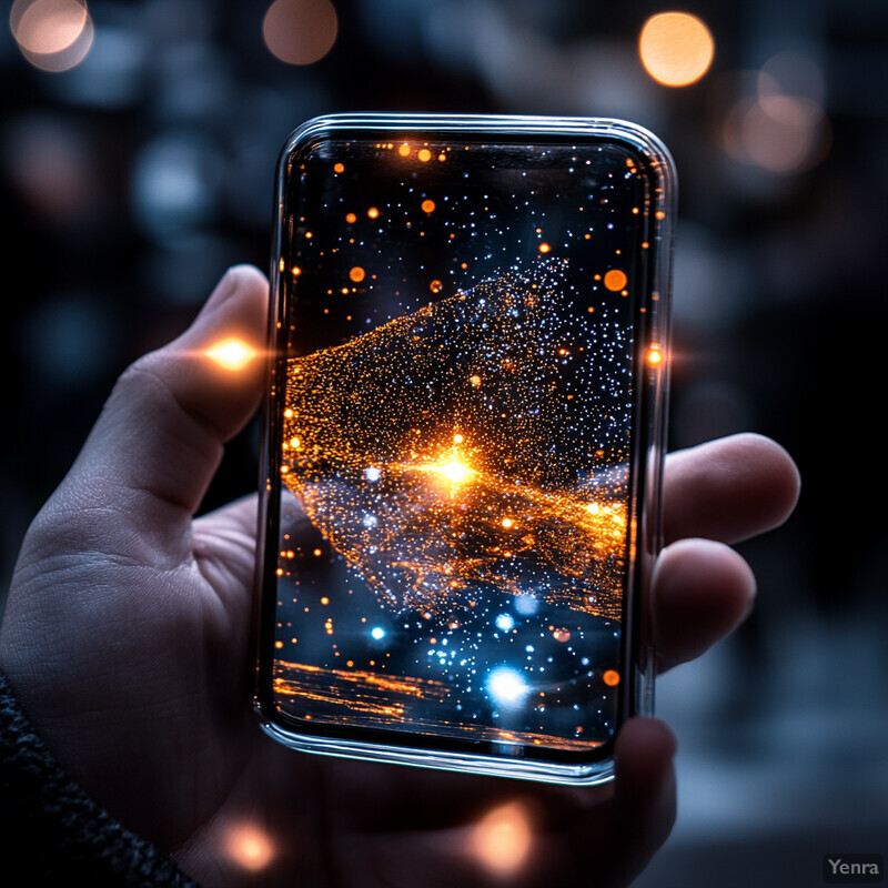 A person holds a smartphone displaying a starry night sky.