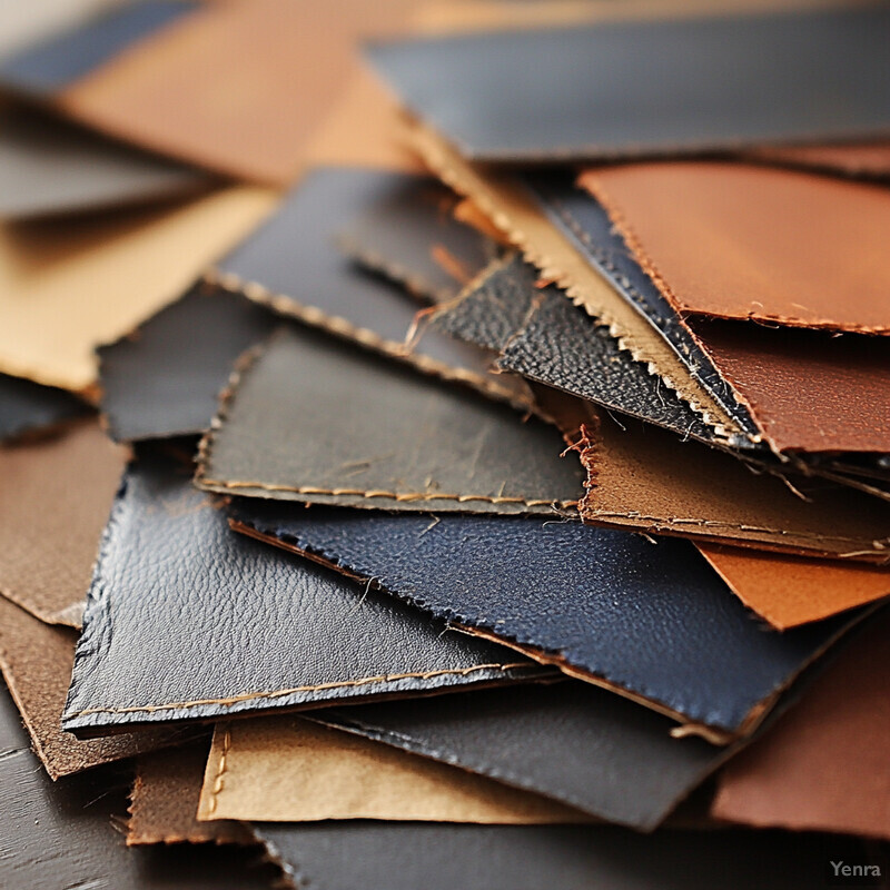 A collection of high-quality leather samples in various colors and textures.