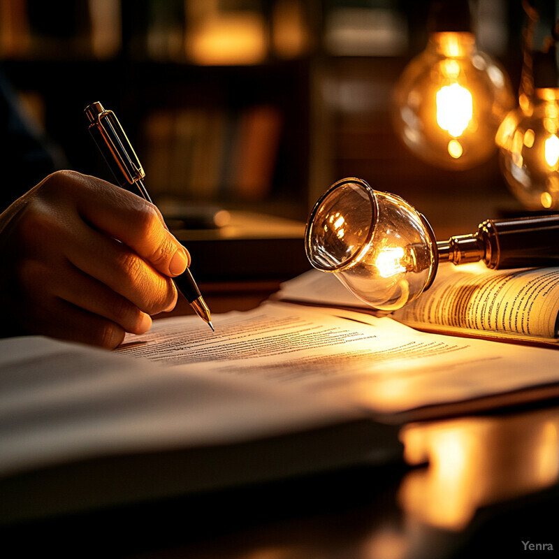 A person is writing or reading at a desk, surrounded by various objects and materials, conveying a sense of focus and concentration.