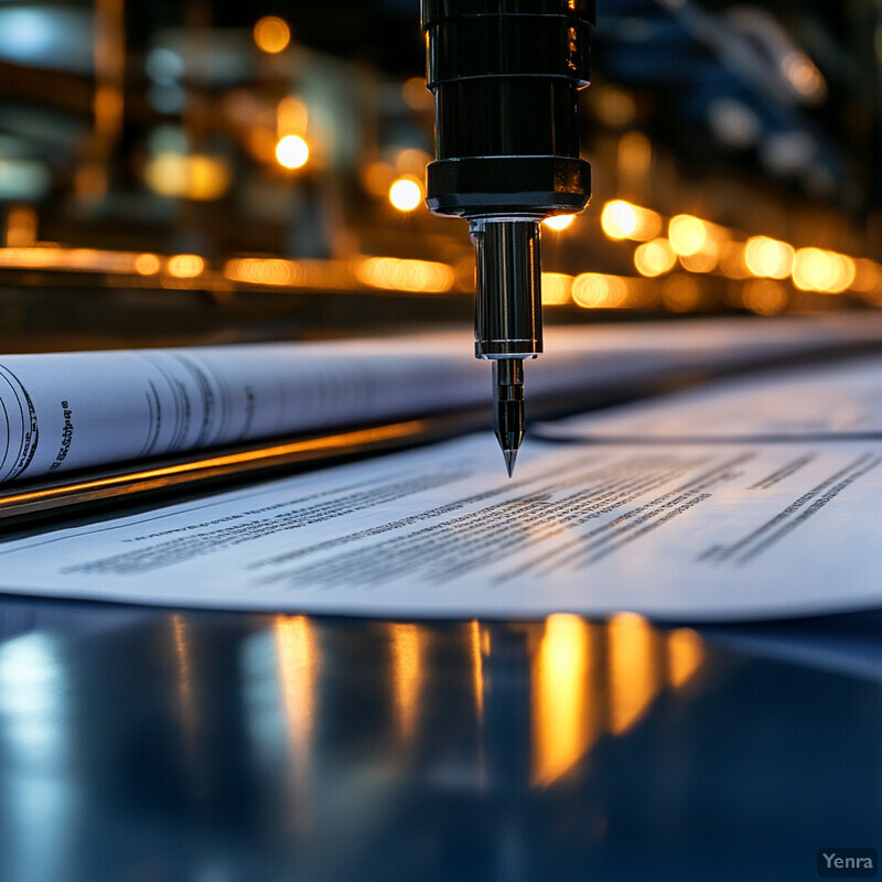 A piece of paper is being cut by a machine with a sharp blade.