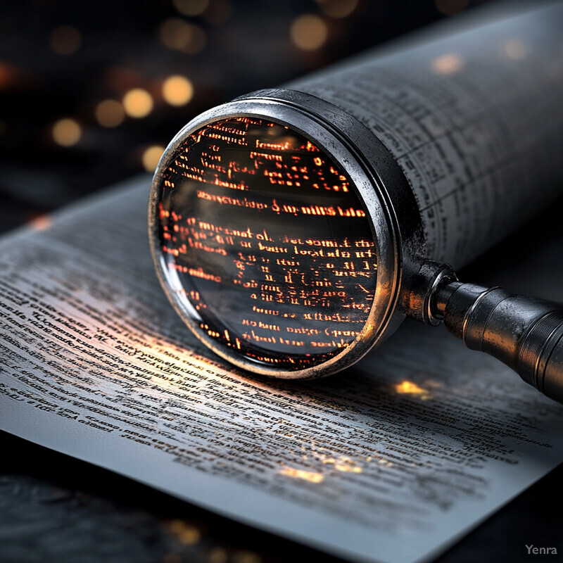 An open book with a magnifying glass placed on top of it.