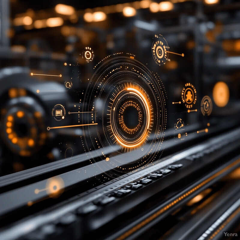 Industrial setting with metal tracks and machinery in the background