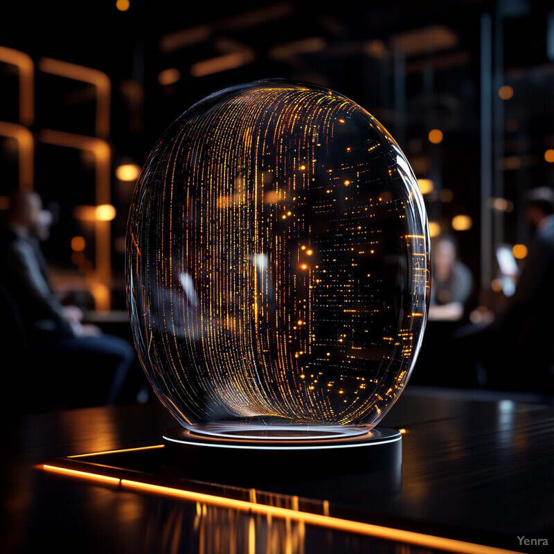 A glass bowl with gold stripes sits on a table next to a white plate and stack of plates in a restaurant.