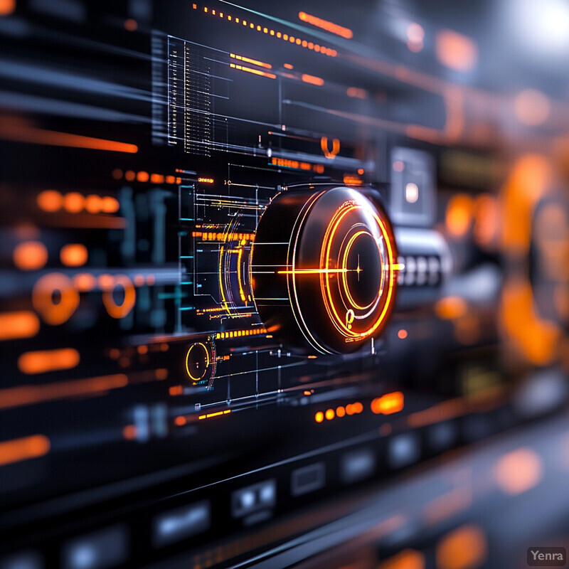 An abstract representation of Integration with Contract Lifecycle Management CLM, featuring a futuristic and high-tech visual theme.