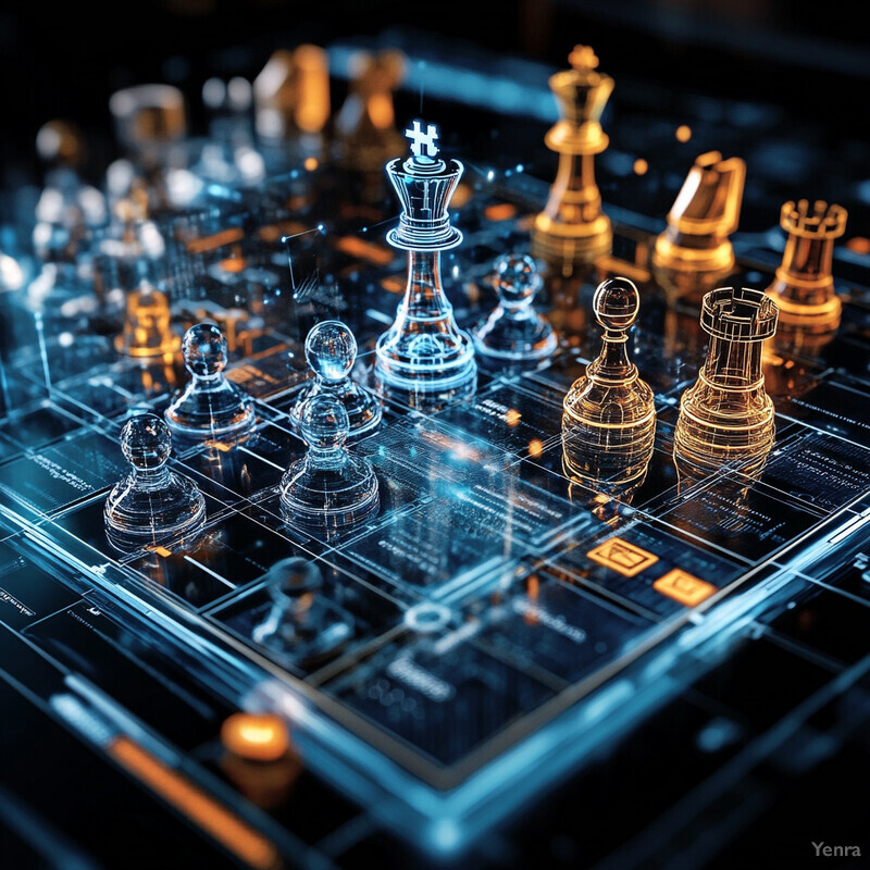 A futuristic and high-tech chessboard with glass or crystal pieces.