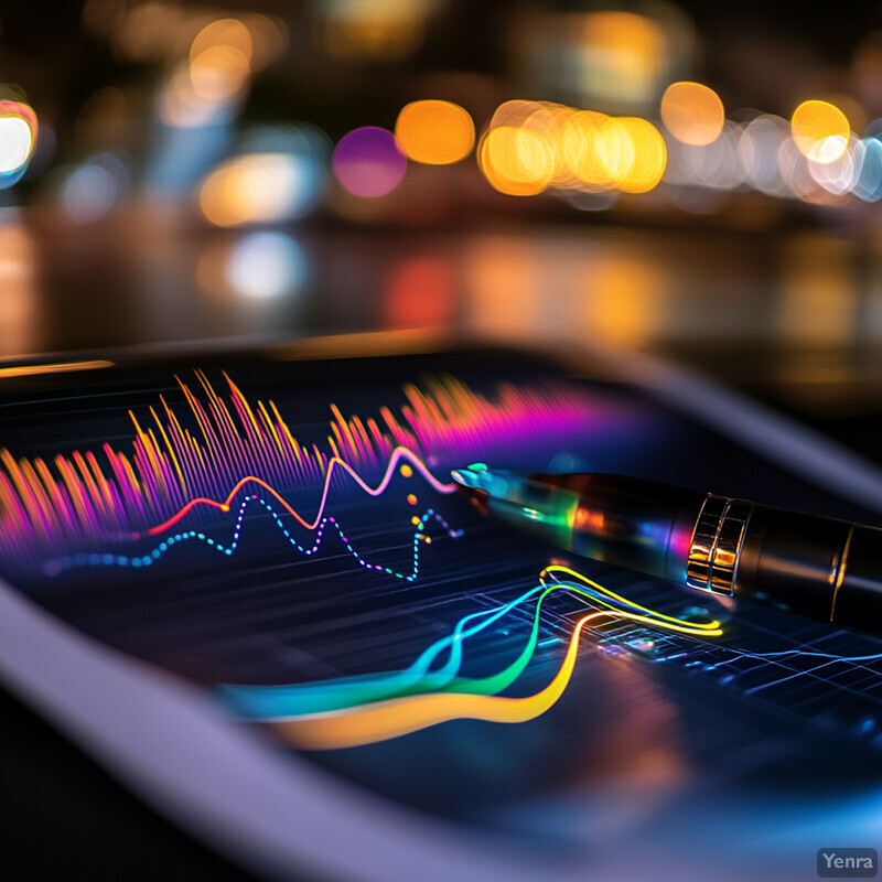 A dynamic and interactive graph represents sentiment analysis, with a gradient background that transitions from dark purple to light orange.