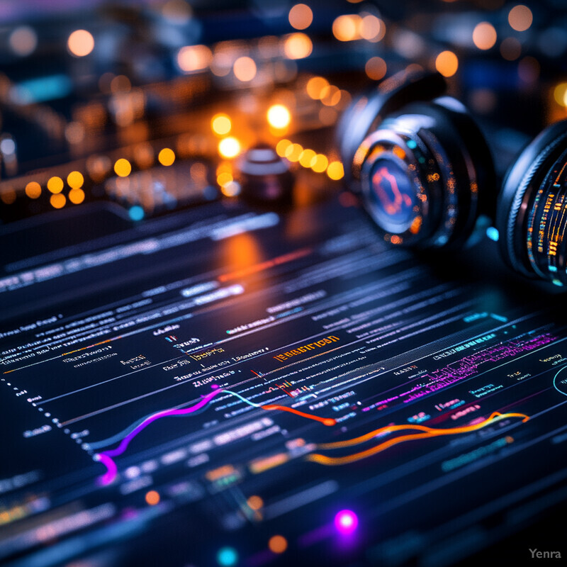 A photograph of two camera lenses and a computer screen displaying a graph.