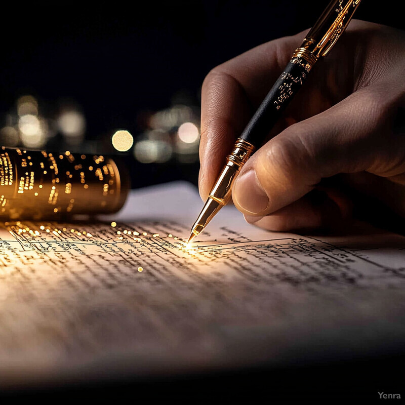 A person is writing with a gold fountain pen over a sheet of paper.