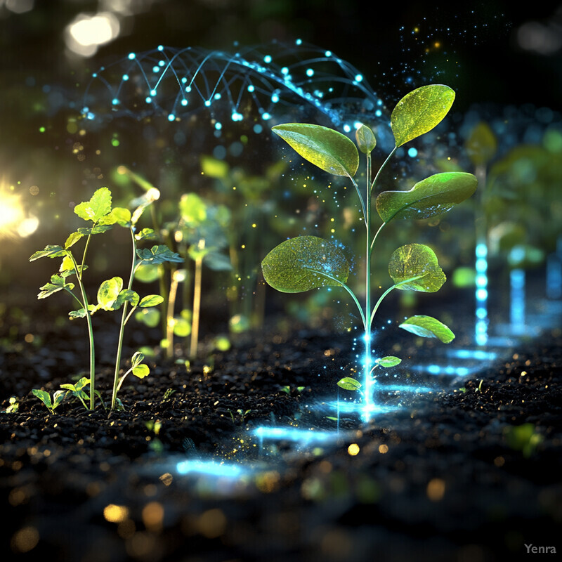 A group of plants sprouting from the ground with some displaying yellow leaves and others having green leaves.