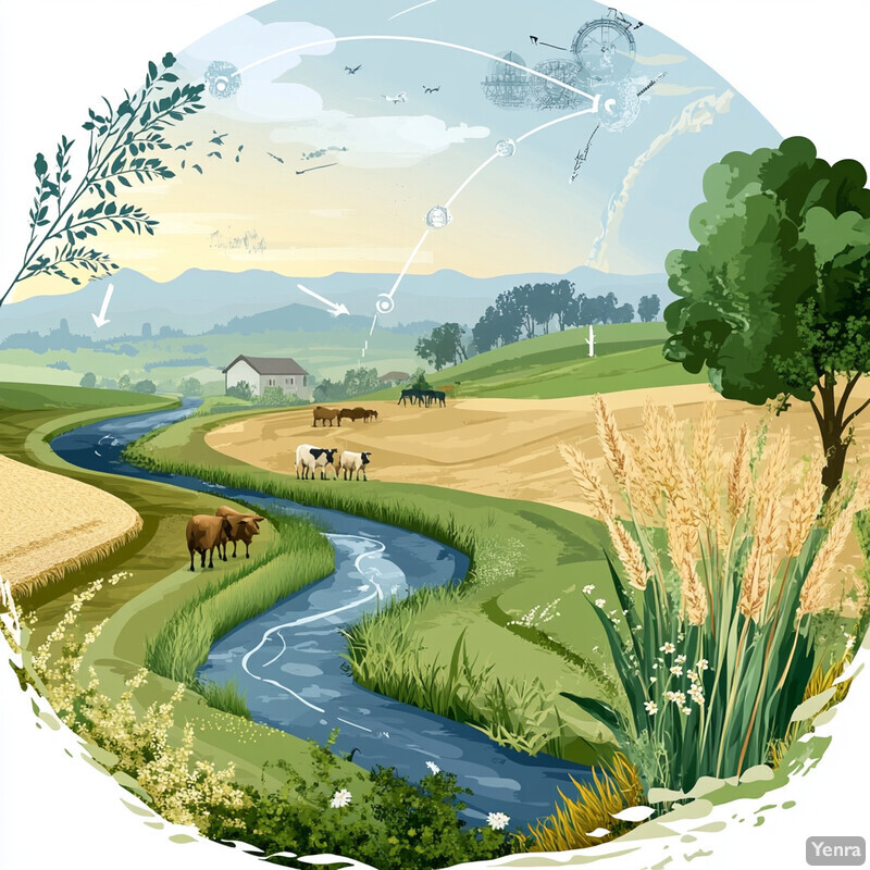 An Integrated Cropping-Livestock Systems scene with rolling hills and grazing livestock.