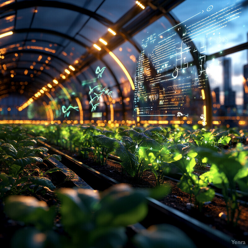 A futuristic greenhouse with advanced technology for sustainable agriculture.