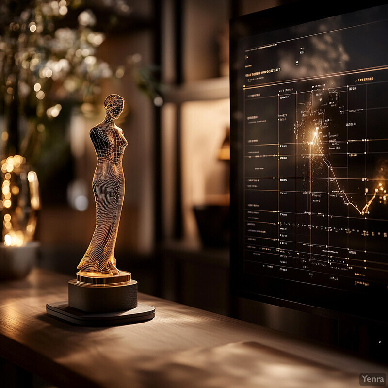 A glass award statue of a woman sits next to a computer monitor displaying an automated dating and chronology estimate program.