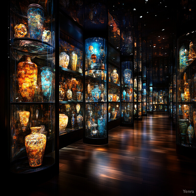 A museum or gallery displays a vast collection of vases and urns from ancient civilizations.