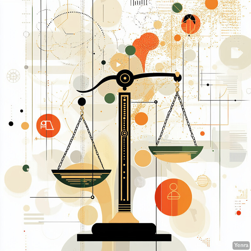 An infographic featuring a graphic of an antique scale with green and yellow accents.