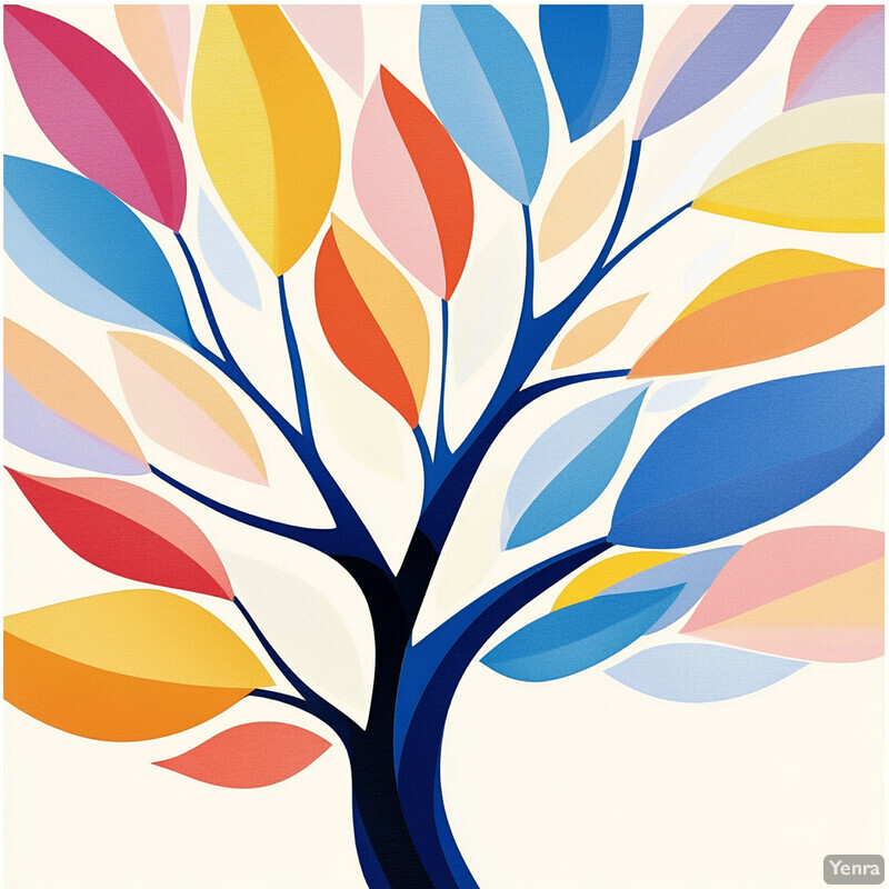 A colorful tree with leaves in various hues.