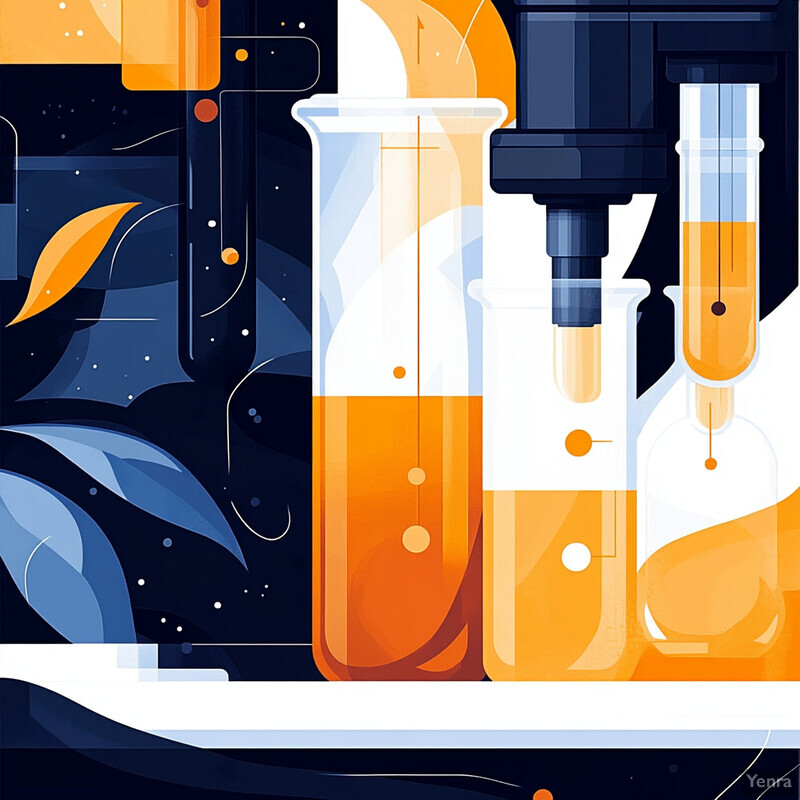 An illustration of laboratory equipment and tools in a modern scientific setting.