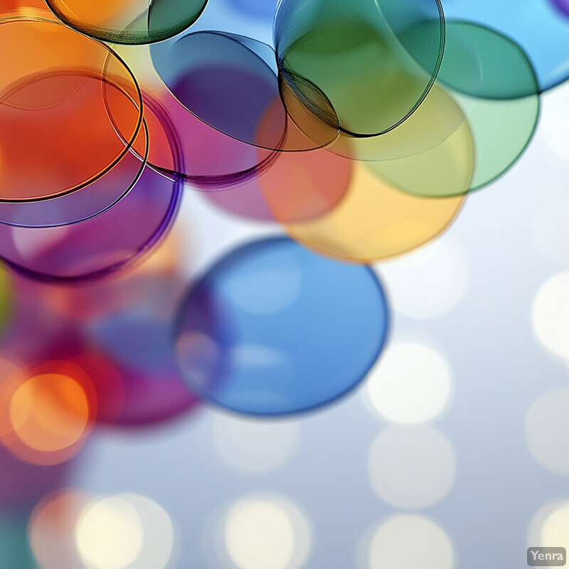 A vibrant and dynamic abstract artwork featuring overlapping transparent circles in various colors.