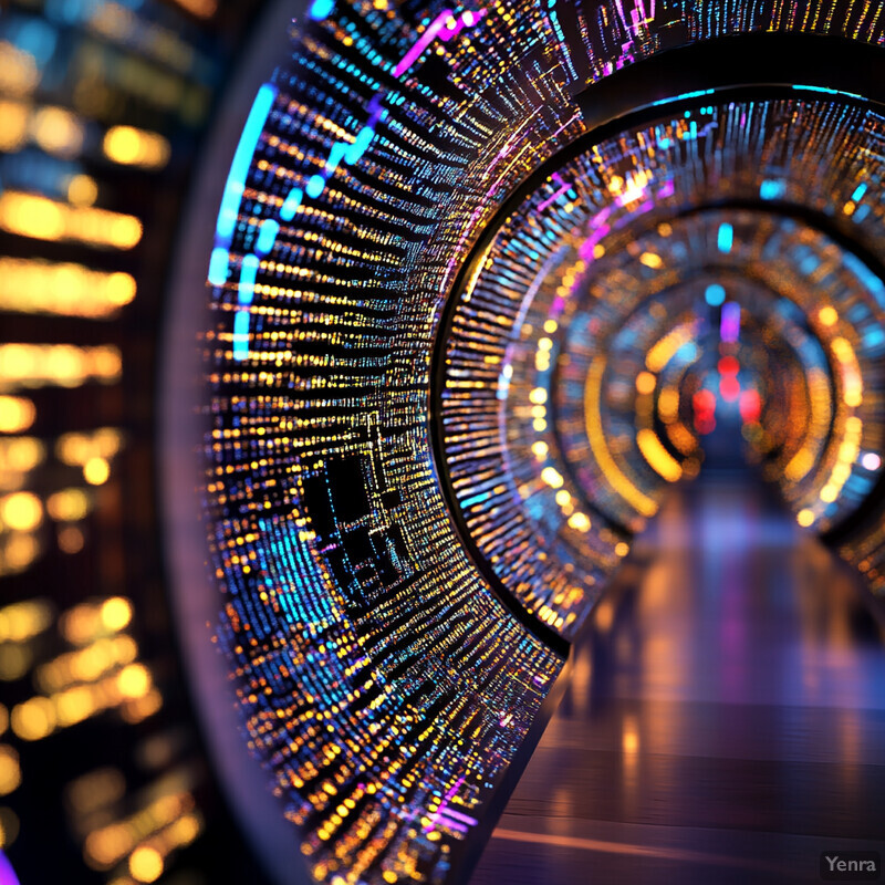 A vibrant and dynamic digital display adorns the walls of a tunnel.