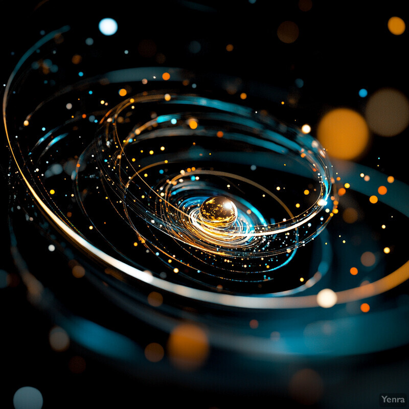 An abstract representation of space and time with swirling patterns of light and color.