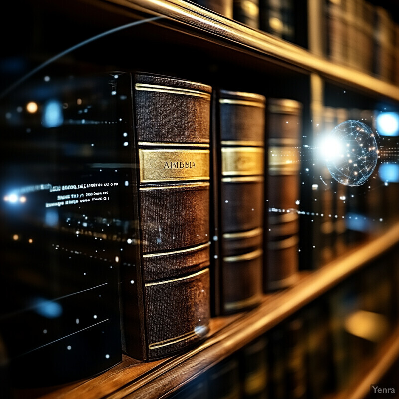 A book with a gold-colored spine stands out on a shelf in a library.