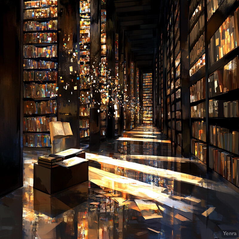 A spacious library with rows upon rows of bookshelves, each overflowing with books.