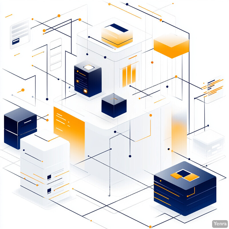 Abstract representation of Automated Vendor Risk Management featuring blocks and lines in various colors.