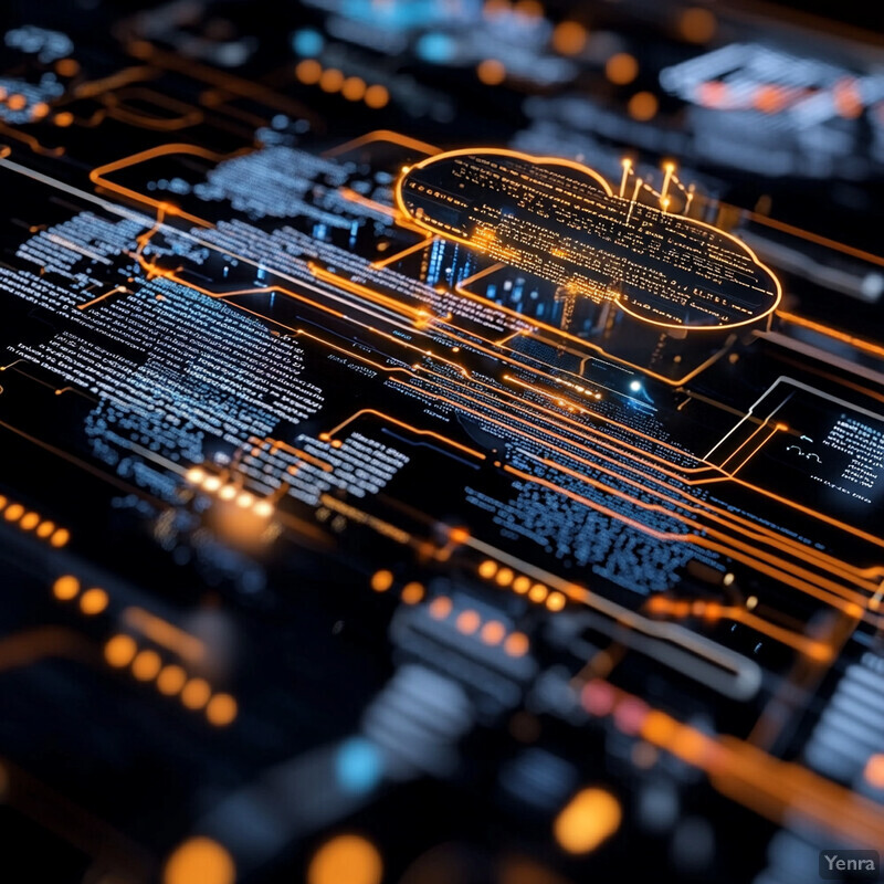 An image of a complex technological system with flowing data lines and scattered nodes.